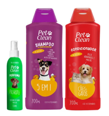 Kit Pet Clean - Shampoo 5 em 1, condicionador e perfume para cães e gatos